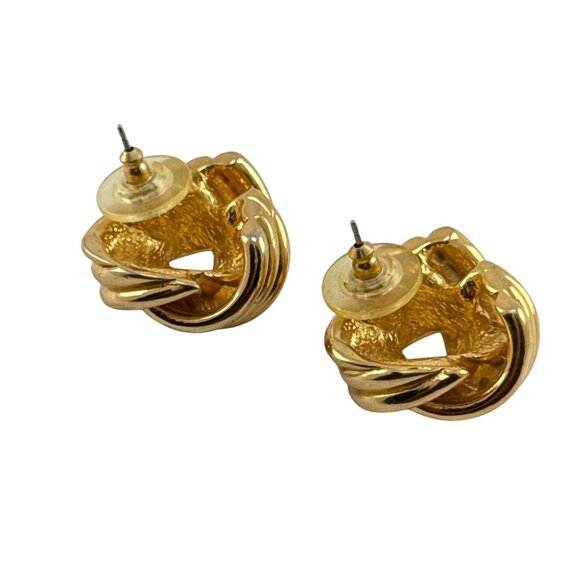 Gold Plated Love Knot Stud Earrings Classic Twisted Dome Pierced Vintage Style - Picture 2 of 6